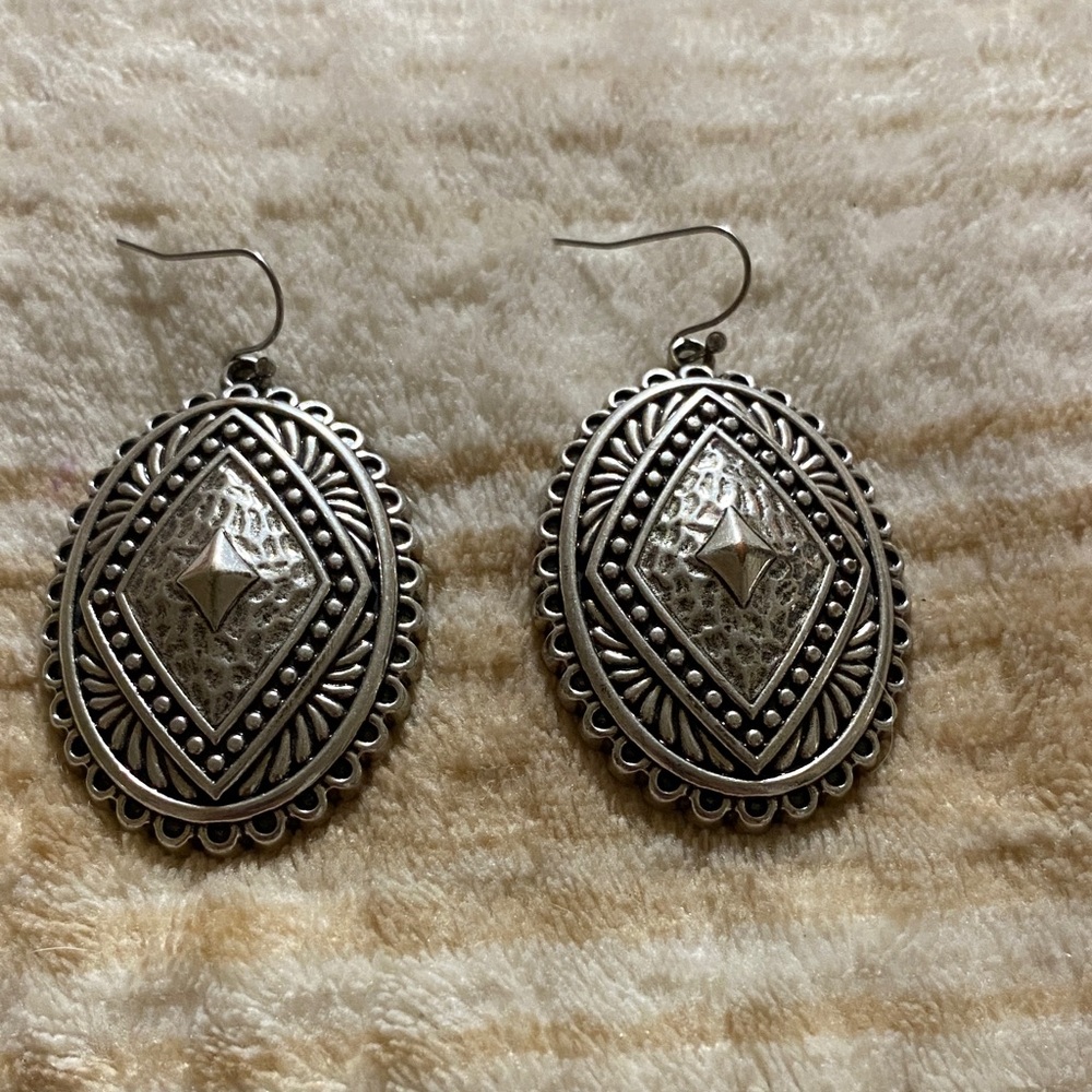 Silver-Tone Oval Filigree Drop Earrings - Women Jewelry